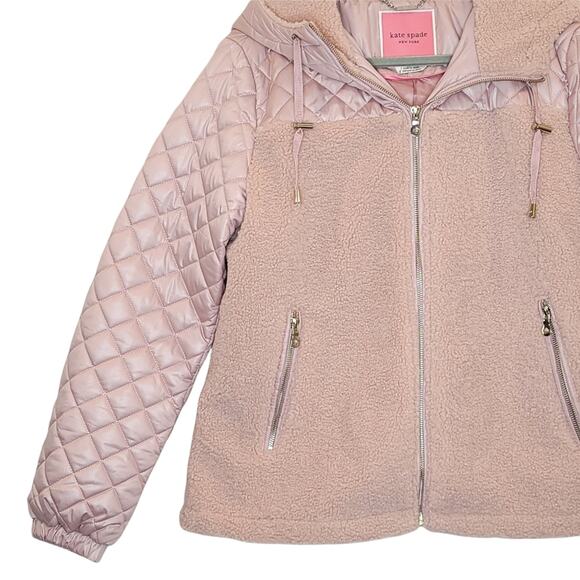 Kate Spade New York Hooded Faux Fur Quilt Jacket in Soft Rose,  Size Large, NWT - Picture 7 of 11